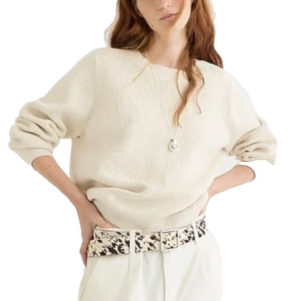 J. CREW Women's Ribbed Crewneck Sweater S Tan Stretch Fisherman Core Sailor Chic
